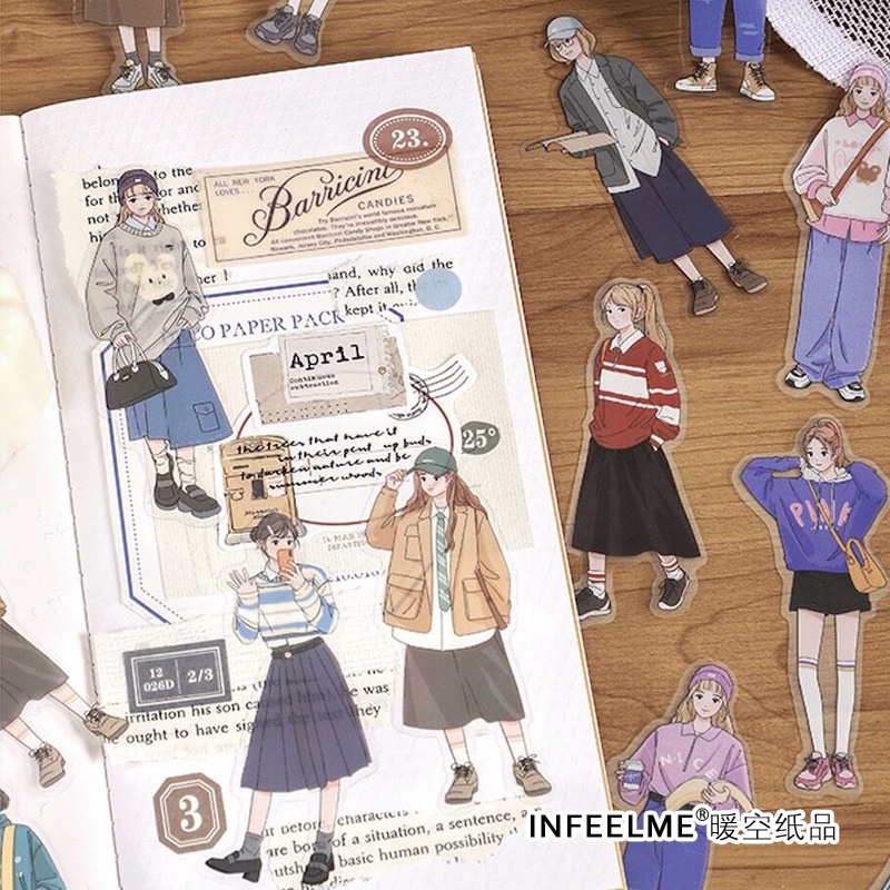 Bộ 30 Miếng Dán PET Nhân Vật Hoạt Hình Trang Trí Sổ Tay DIY