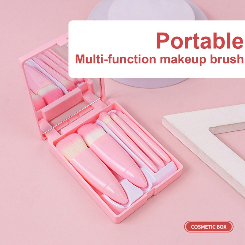 Bộ 5 Cọ Trang Điểm Mini Kèm Gương Soi Tiện Lợi