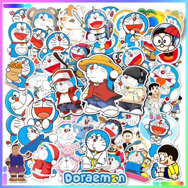 Sticker anime doraemon 30 cái ép lụa khác nhau/ hình dán doraemon