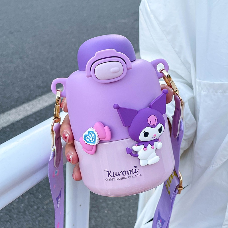 Bình Nước Giữ Nhiệt 420ml Bằng Thép Không Gỉ Họa Tiết Sanrio Kuromi Cinnamoroll Melody