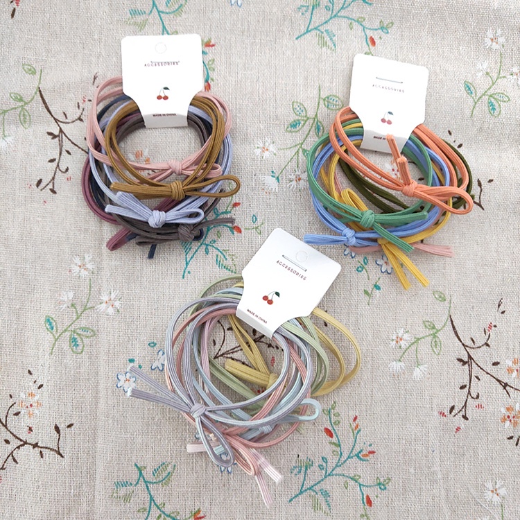 Set 3 Dây Cột Tóc Cao Su Co Giãn Đính Nơ Đơn Giản Phong Cách Hàn Quốc