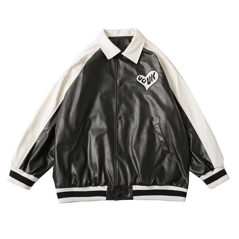 Áo Khoác Da Giả Dáng Rộng Phong Cách Harajuku Trẻ Trung Cá Tính Cho Nam