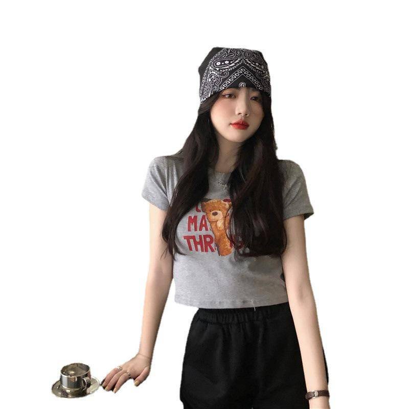 Áo Thun Ngắn Tay In Hình Gấu Và Chữ Phong Cách Hàn Quốc Thời Trang Mùa Hè Hàng Mới Dành Cho Bạn Nữ