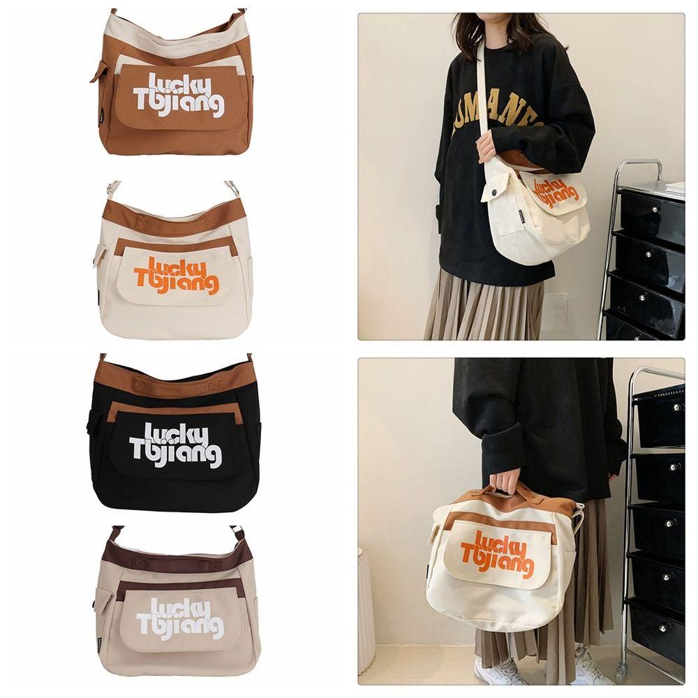 Túi Đeo Chéo Bằng Vải Canvas Cỡ Lớn In Họa Tiết Xinh Xắn Thời Trang Cho Nữ