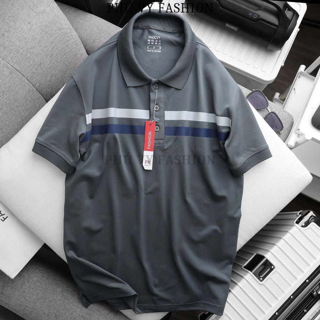 Áo thun nam polo thiết kế sọc ngang vải cá sấu cotton co giãn 4 chiều cực sang trọng và lịch lãm