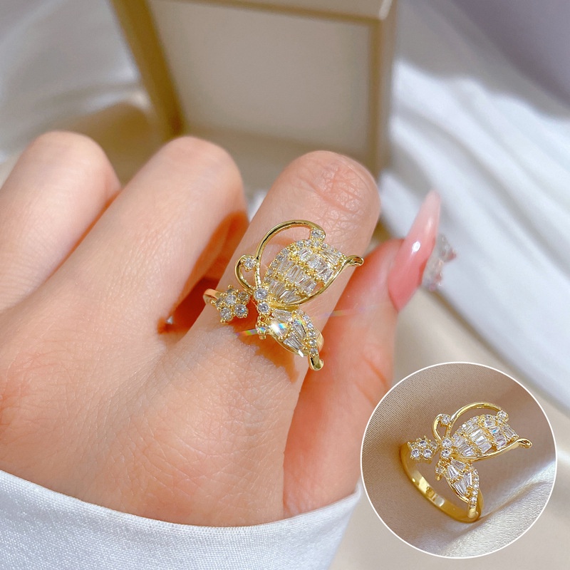 Nhẫn Hở Mạ Vàng Hình Nơ Đính Đá Zircon Phong Cách Nhật Bản