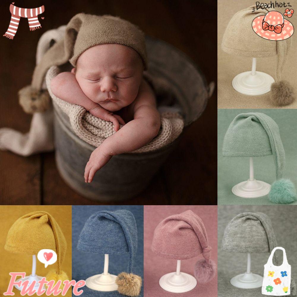 Mũ Len Mềm Mại Đính Quả Bông Làm Đạo Cụ Chụp Ảnh Cho Bé Sơ Sinh
