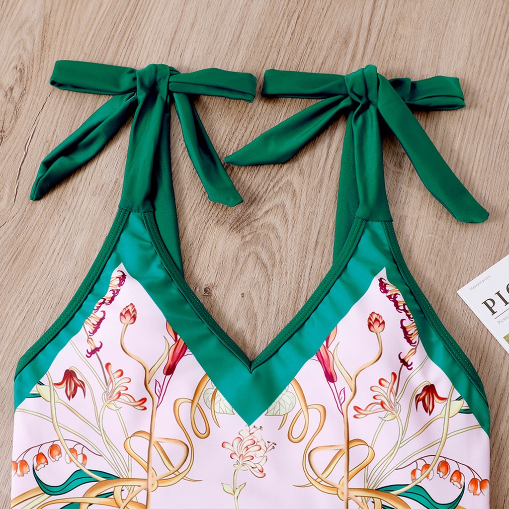 Váy Bơi Thể Thao Ôm Dáng Không Tay Cổ Chữ V Khoét Sâu Cột Dây In Họa Tiết Hoa Khô Thoáng Nhanh Cho Nữ