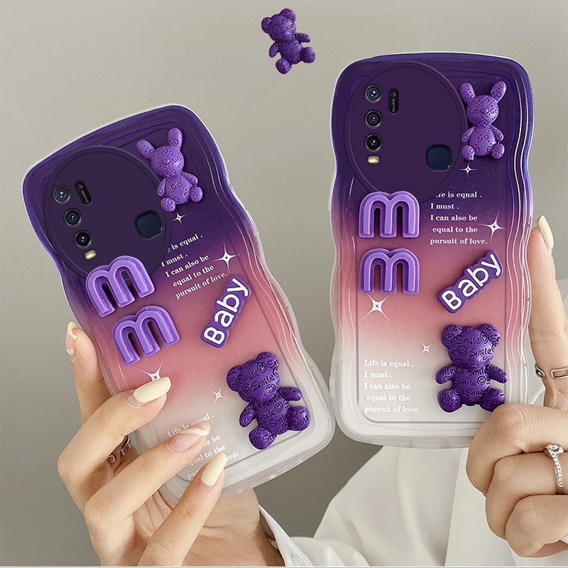 Ốp Điện Thoại Hình Gấu Và Cây 3D Bảo Vệ Camera Cho Vivo Y50 Y30 Y30i 1935 1938