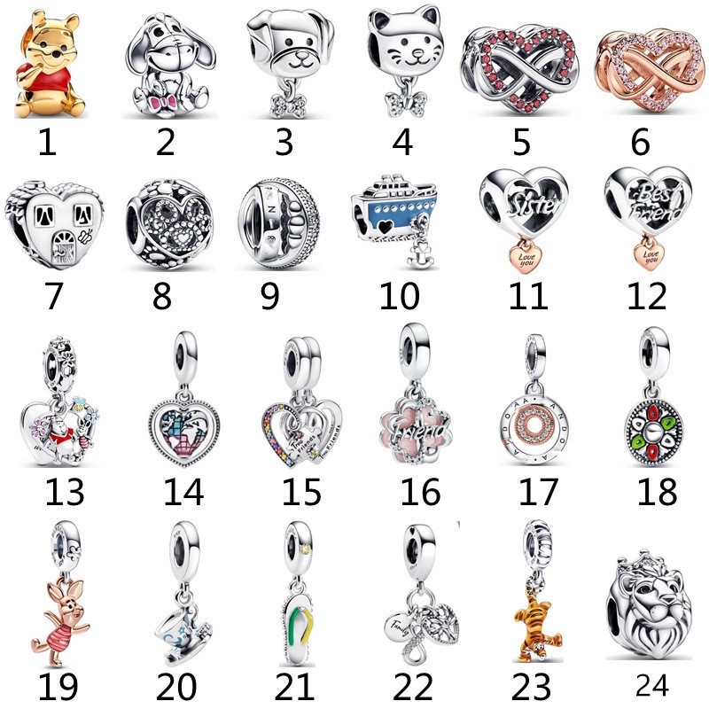 Mặt dây chuyền bạc 925 hình trái tim / gấu pooh / mèo / xương xinh xắn
