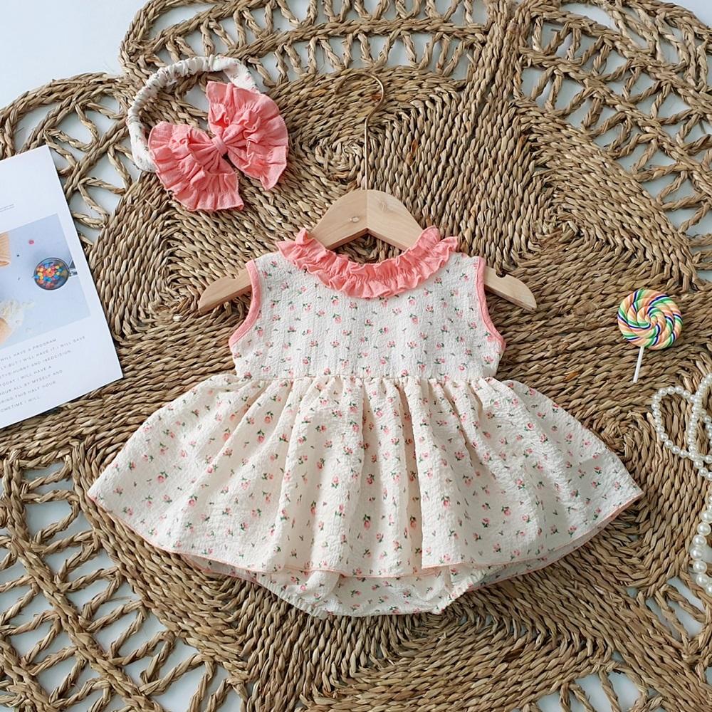 Set body váy bé gái cổ bèo kèm nơ MINTSCLOSET Mint's Closet váy hồng nơ lưng (tháo rời) bé sơ sinh 1 2 3 tuổi - BV7049