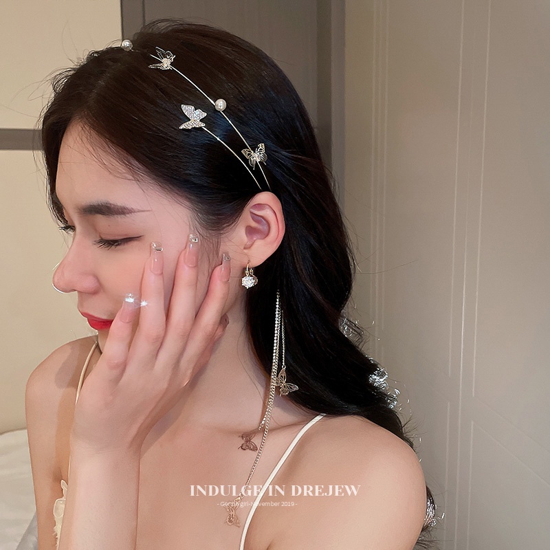 Băng Đô Cài Tóc Hình Bướm Đính Ngọc Trai Thời Trang Cho Nữ