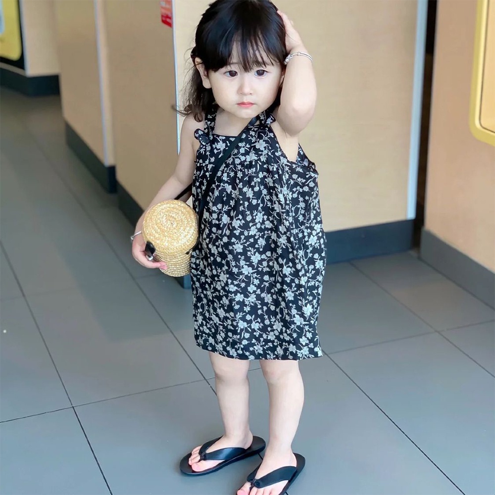 Đầm hai dây BEAR LEADER họa tiết hoa phong cách Hàn Quốc thời trang mùa hè 2023 cho bé gái 3-6 tuổi