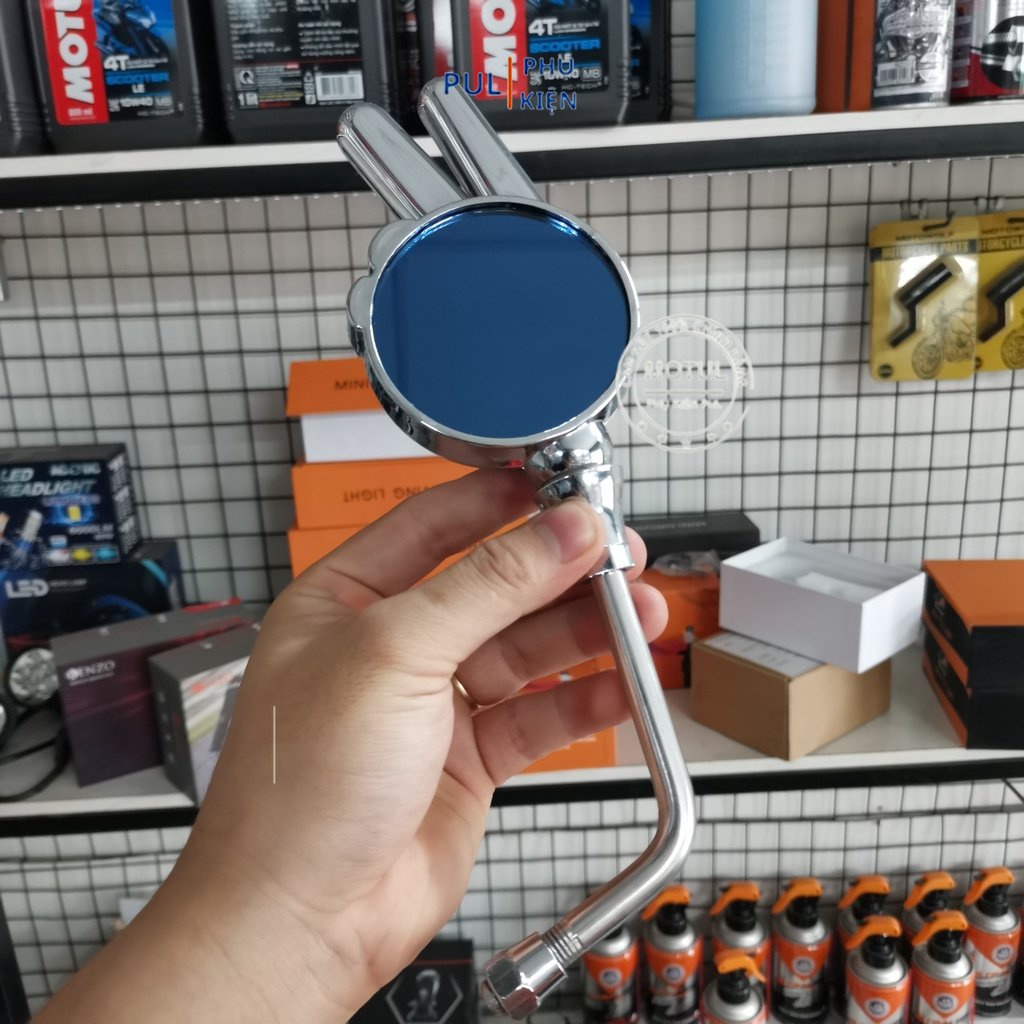 Gương xe máy mẫu ngón tay mặt kính xanh cho xe máy Wave SH SH Mode AB...