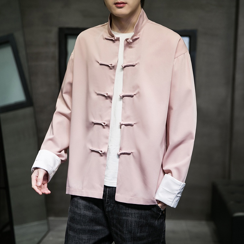 Thời trang nam / áo Áo Sơ Mi cotton Lanh Tay Dài Cổ Đứng Thêu Họa Tiết Phong Cách Trung Hoa Cho Nam