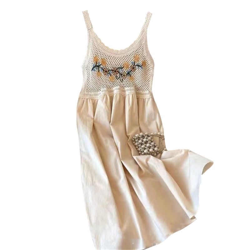 Đầm Cổ Tròn Họa Tiết Kẻ Sọc Thêu Hoa Phong Cách Bohemian Thời Trang Mùa Hè Cho Nữ