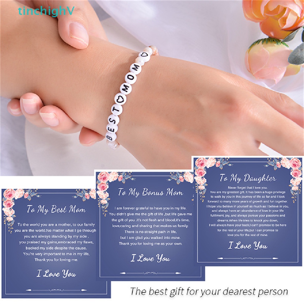 Vòng Tay Chuỗi Hạt Đá Pha Lê Tự Nhiên In Chữ Tiếng Anh Mom Thời Trang Hàng Mới [Mới]
