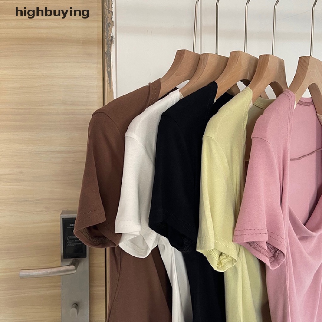 Áo Thun Tay Ngắn Cổ Vuông Màu Sắc Đơn Giản Cho Nữ