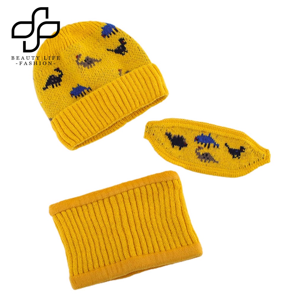 1 Bộ Nón + Khăn Choàng + Khăn Che Mặt Chống Lạnh Chống Mài Mòn Thời Trang Cho Bé