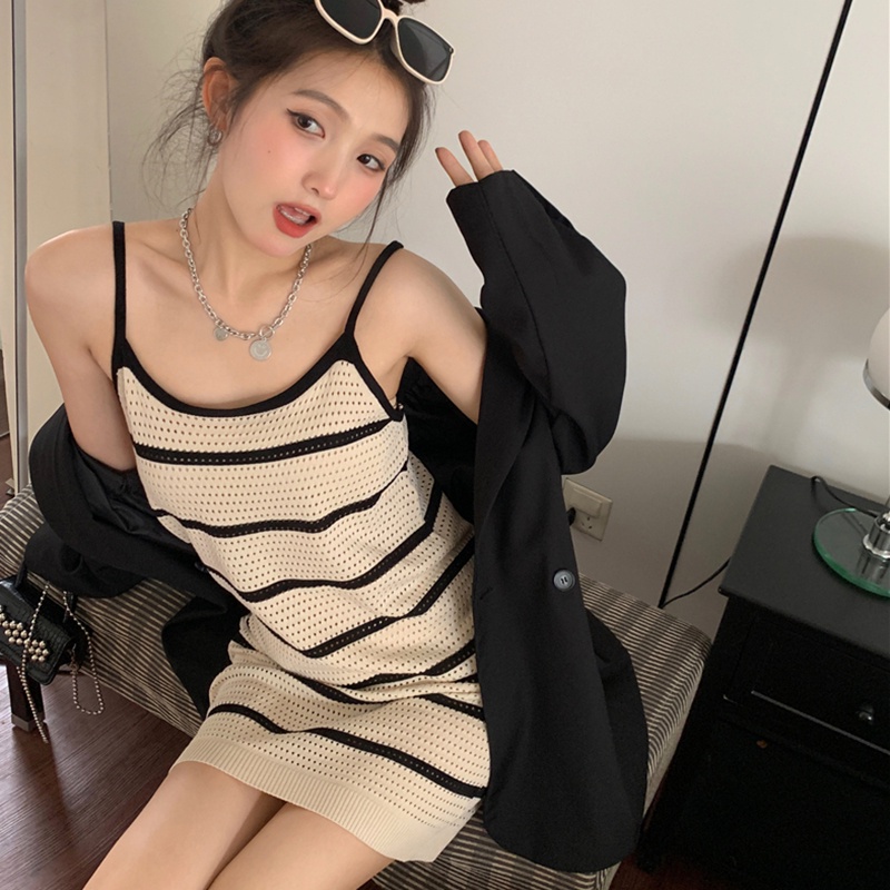 IELGY Đầm Dệt Kim Dáng Ôm Khoét Rỗng Kiểu Pháp Thời Trang Cho Bạn Gái