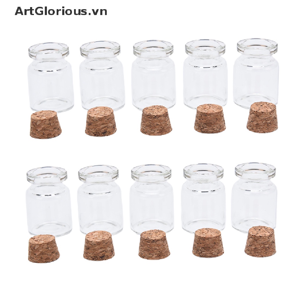 Set 10 Lọ Điều Ước Thủy Tinh Mini Có Nút Bần Dùng Để Đựng Trang Sức DIY