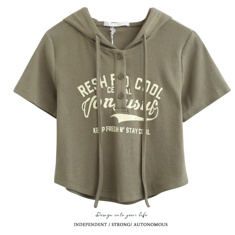 Áo hoodie COZOK ngắn tay in chữ cá tính phong cách cổ điển
