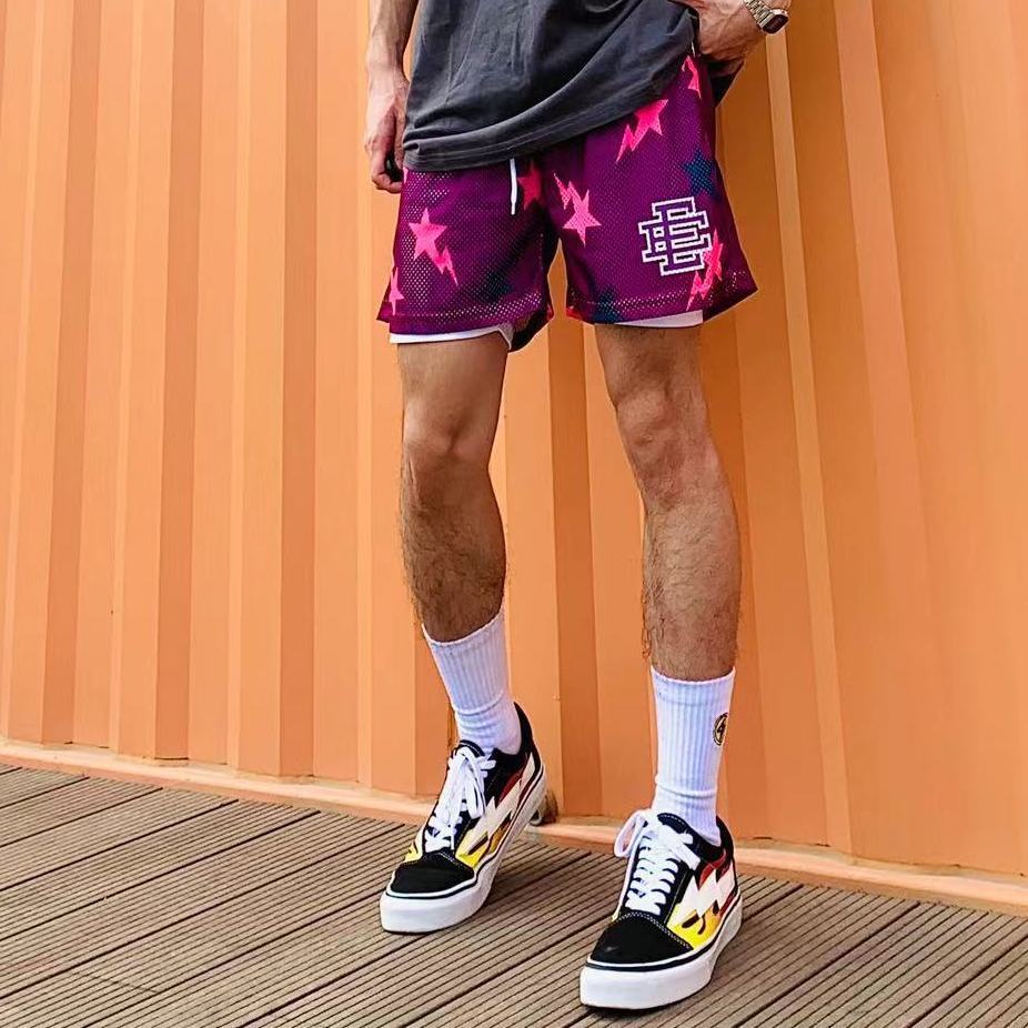 Eric Emanuel EE Quần Short Thể Thao Giả Hai Mảnh Dài Đến Đầu Gối Nhanh Khô Phong Cách Đường Phố Mỹ