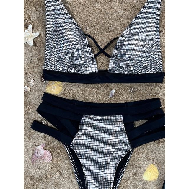 Bikini Hai Mảnh Hở Lưng Màu Bạc Quyến Rũ Cho Nữ