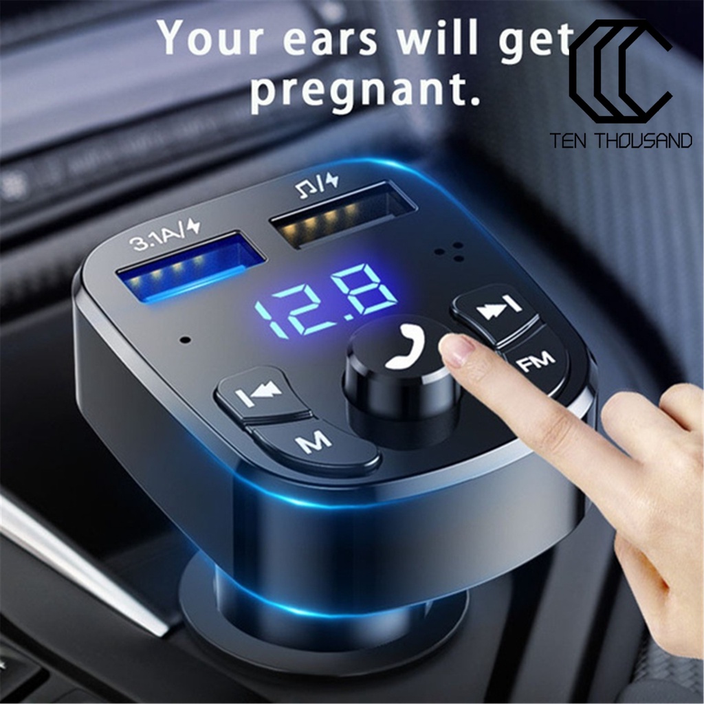 [TT]☼Dual USB Bluetooth-compatible 5 Receiver FM Transmitter Car MP3 Player Kit Quick Charger