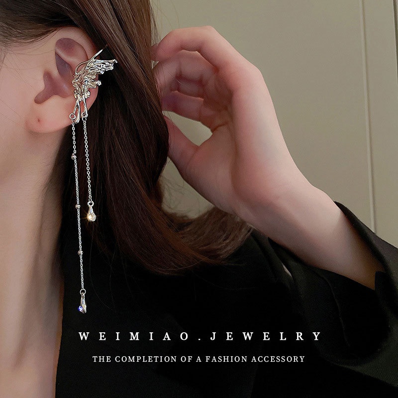 Bông Tai Dạng Kẹp Hình Bướm Tua Rua Sang Trọng Cho Nữ