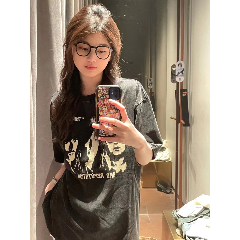 Áo thun NRVP 100% cotton tay ngắn dáng rộng in họa tiết độc đáo phong cách Hàn Quốc thời trang cho nữ