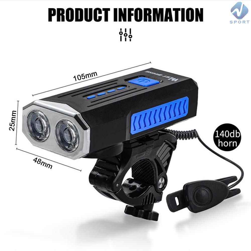 Đèn USB 1000 Lumens 360 Độ Dành Cho Xe Đạp° Đèn Pha Xe Đạp Đế Xoay Tích Hợp Còi Tiện Dụng