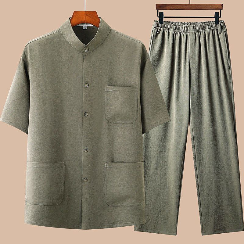 Bộ Đồ Hán Phục Tay Ngắn Phong Cách Trung Hoa Thời Trang Mùa Hè 2023 Cho Nam Tuổi Trung Niên 94