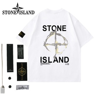 Stone island 100% Cotton Áo Thun Dạo Phố Tee Nam Nữ Unisex Baju Lelaki Wanita Perempuan
