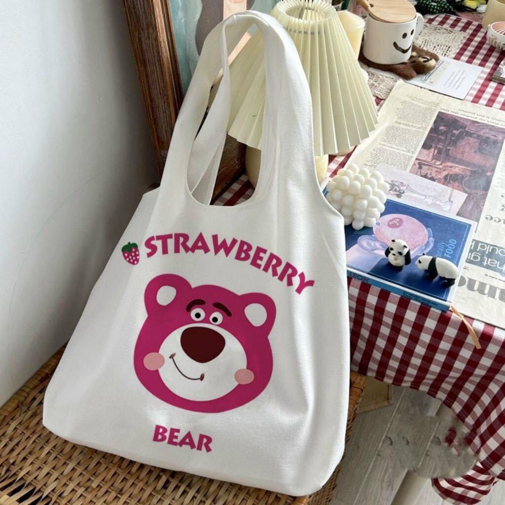 Túi Tote Vải Canvas Gấu Dâu Đáng Yêu Phong Cách Hàn Quốc MTT0334