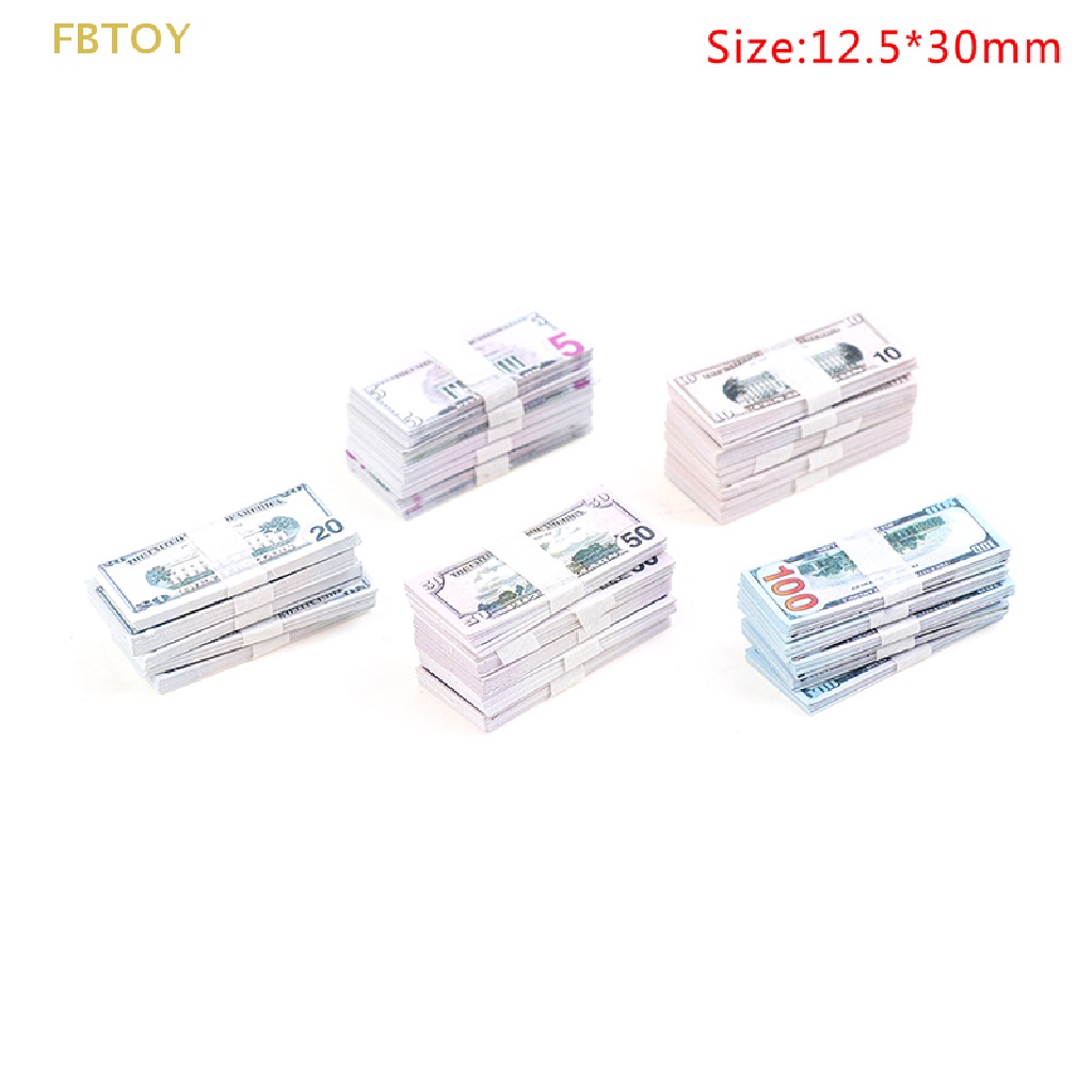 Set 100 Tờ Tiền Đô La 5 / 10 / 20 / 50 / 100 Trang Trí Nhà Búp Bê 1: 12