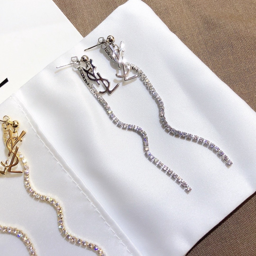 Khuyên Tai Tròn Khắc Chữ YSL Bằng Thép Titanium Thời Trang