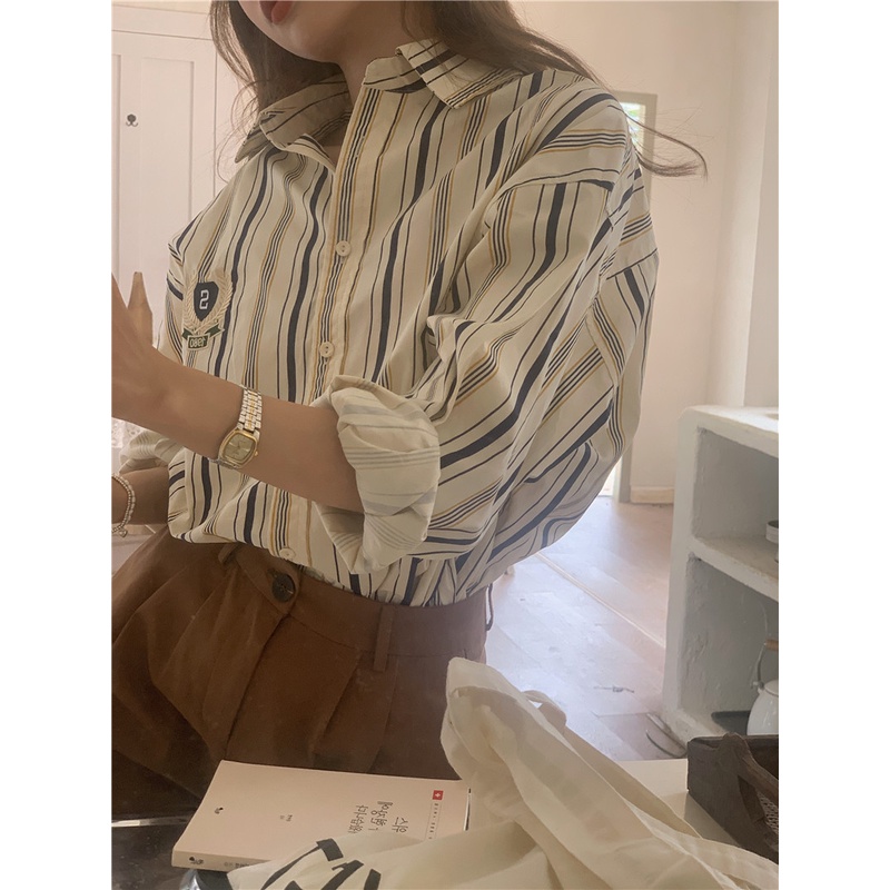 SUXI Áo Sơ Mi Nữ Dài Tay Kẻ Sọc Thời Trang Hàn