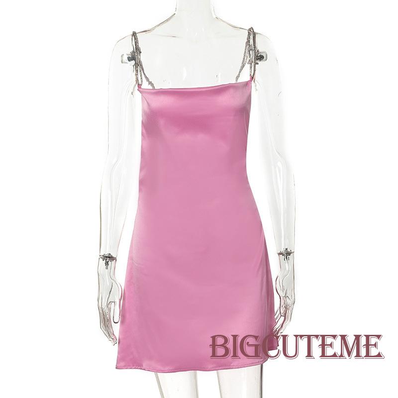 Đầm Mini Hai Dây Màu Trơn Lấp Lánh Thời Trang Mùa Hè Cho Nữ