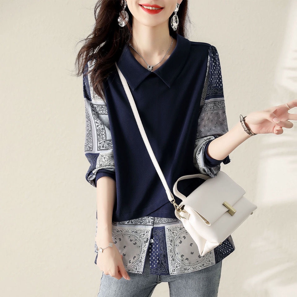 Áo Thun Mỏng Màu Xanh Navy Phong Cách Tối Giản Retro