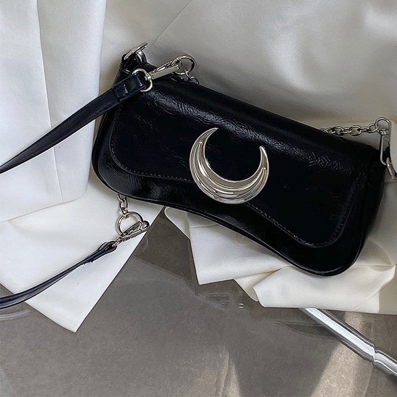 Túi Đeo Vai IELGY niche Màu Đen Khóa Mặt Trăng Thời Trang Cao Cấp Cho Nữ