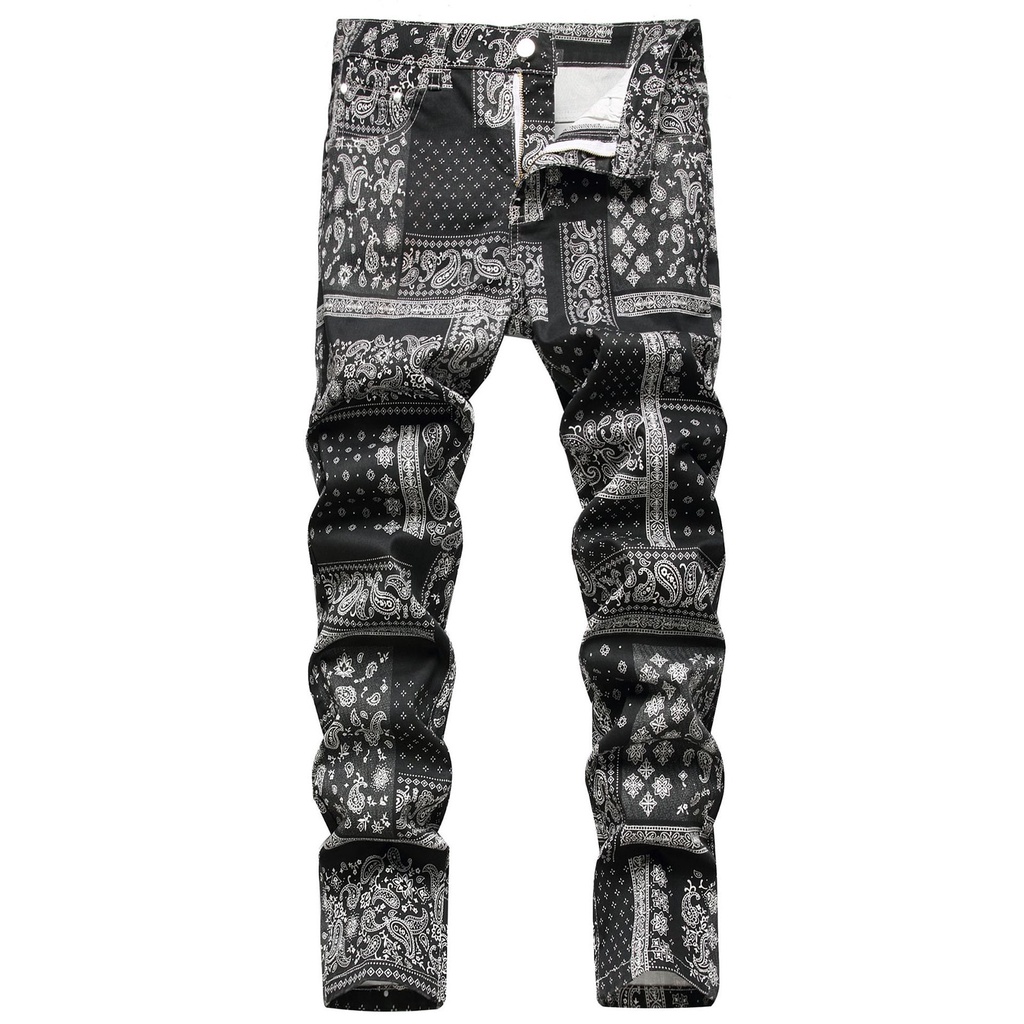 Quần Jean Dài Dáng Ôm In Họa Tiết Paisley 3D Thời Trang Cho Nam
