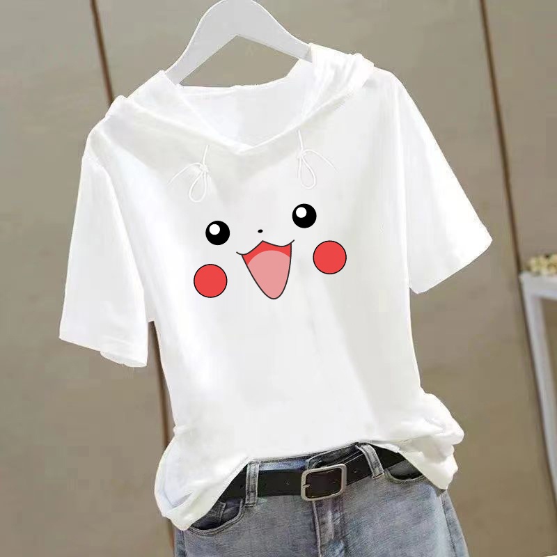 Áo hoodie Tay Ngắn Dáng Rộng In Họa Tiết Phong Cách Hàn Quốc Thời Trang Mùa Hè Mới Cho Nữ