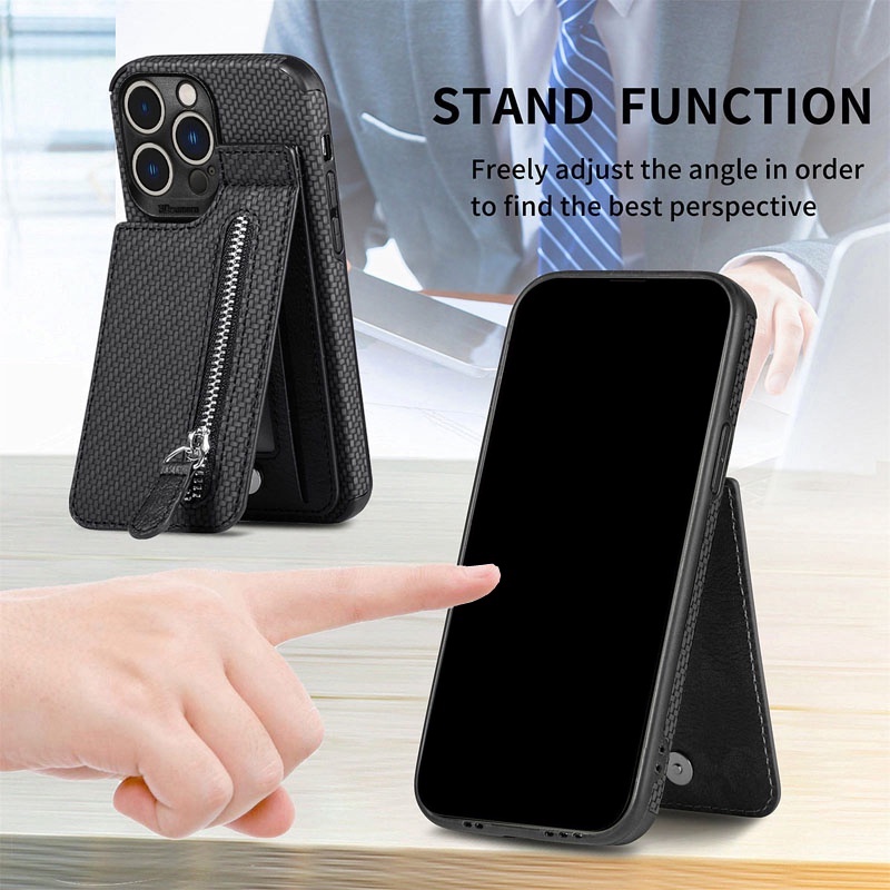 Lật Bao Da Điện Thoại Có Ngăn Đựng Thẻ Và Khóa Kéo Cho iphone 15 14 13 mini pro plus max