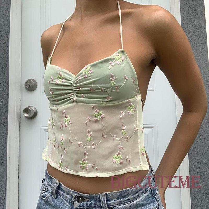 Áo Hai Dây Hở Lưng Thêu Hoa Thời Trang Mùa Hè Cho Nữ