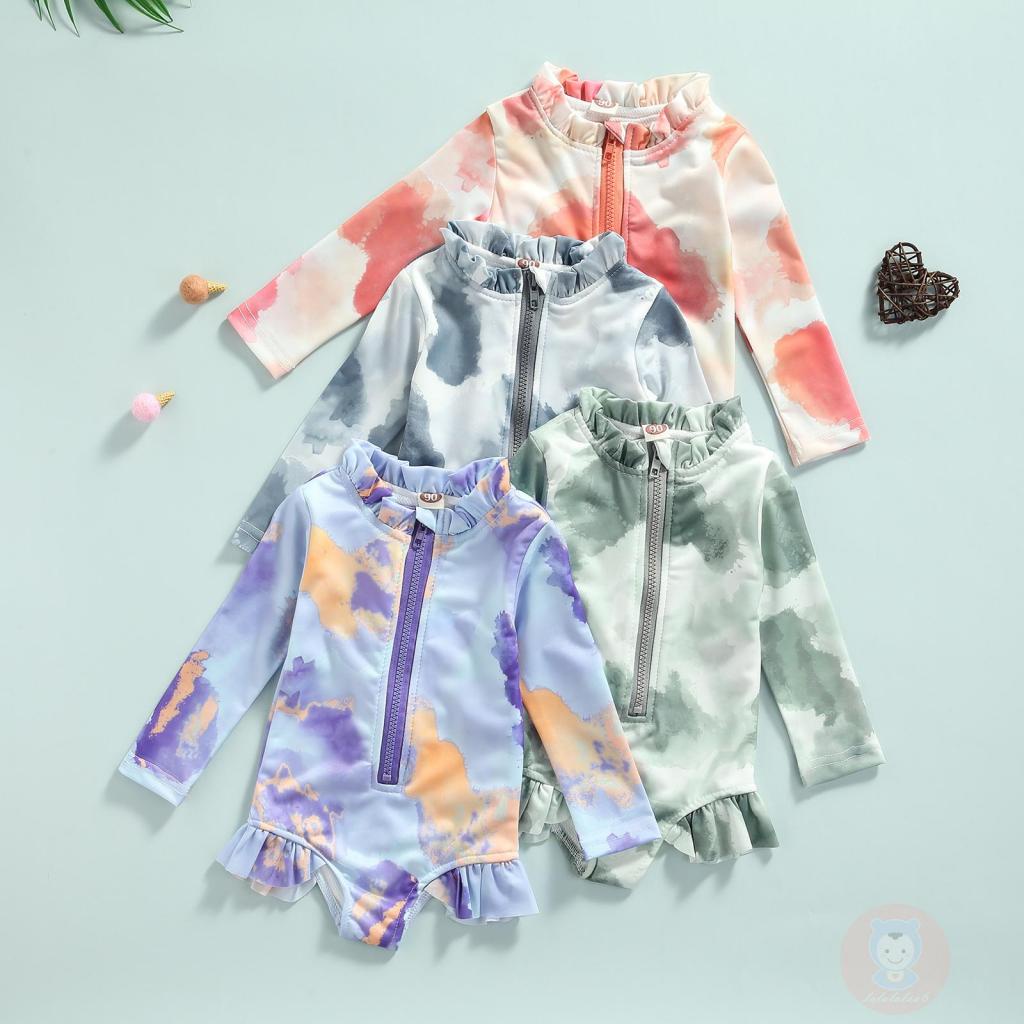 Bộ Đồ Bơi Tay Dài Cổ Tròn Màu Nhuộm Phối Dây Kéo LAA6-dye Thời Trang Quyến Rũ Cho Nữ