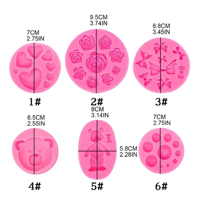 Khuôn Silicone Nhấn Bánh Hình Nơ &amp; Trái Tim &amp; Gấu