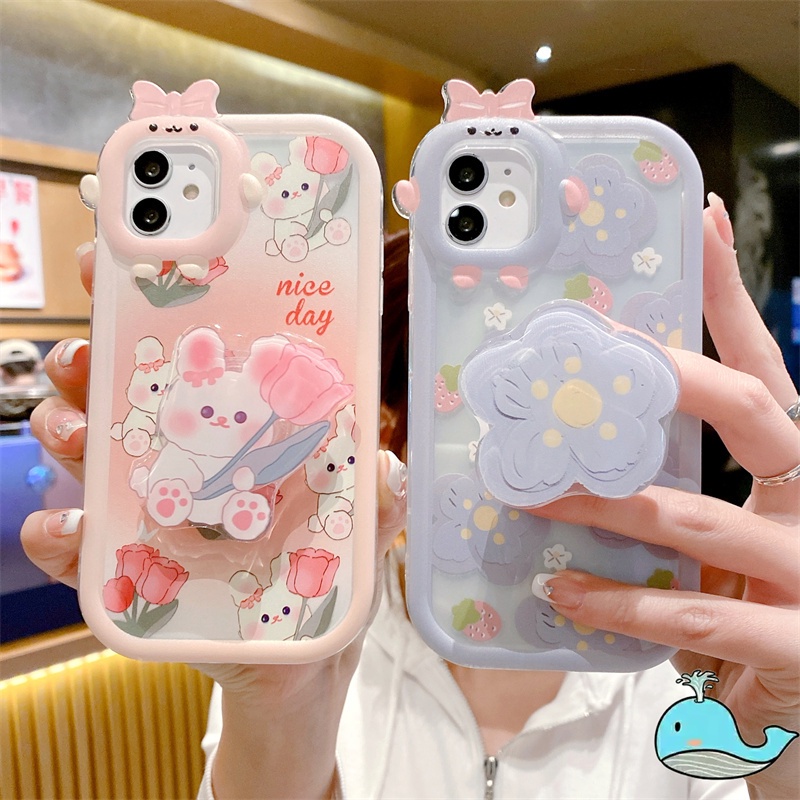 Ốp Điện Thoại Có Giá Đỡ Hình Thỏ / Hoa 3D Cho oppo A15 A15S A35 A94 A16 A16K A17 A17K A53 A33 2020 RENO 5 5F Lite A5S A12 A1K A11S