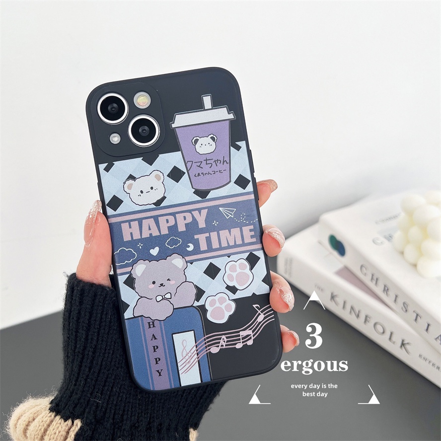 Ốp Điện Thoại TPU Silicon Mềm Hình Gấu Uống Trà Sữa Cho IPhone 14 13 12 11 Pro Max SE2020 X XR Xs Max 7 8 6 6s Plus