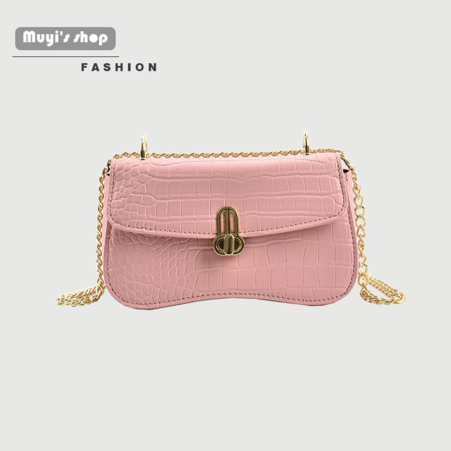 Túi Xách Đeo Vai Hình Vuông Cỡ Nhỏ Họa Tiết Da Cá Sấu Phối Dây Xích Thời Trang Cao Cấp Cho Nữ